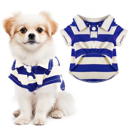 Hunde-Shirt, Poloshirt, gestreifter Kragen, Welpenkleidung, Sommer, Knopfleiste, Haustierkleidung für kleine, mittelgroße Hunde, Katzen für Jungen, Mädchen, Haustiere (Königsblau, Größe M) von Pistha