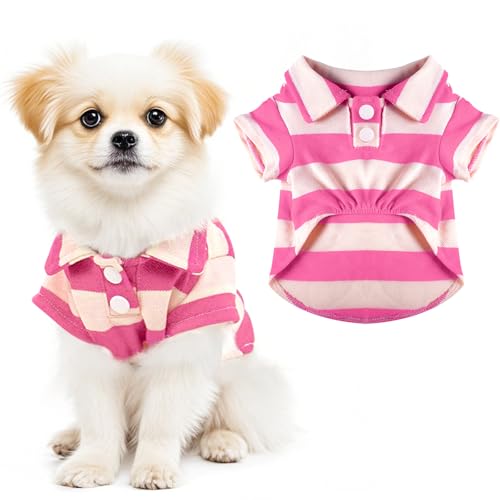 Hunde-Shirt, Poloshirt, gestreifter Kragen, Welpenkleidung, Sommer, Knopfleiste, Haustierkleidung für kleine, mittelgroße Hunde, Katzen für Jungen, Mädchen, Haustiere (Rosa, Größe S) von Pistha