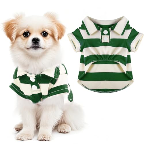 Hunde-Shirt, Poloshirt, gestreifter Kragen, Welpenkleidung, Sommer, Knopfleiste, Haustierkleidung für kleine, mittelgroße Hunde, Katzen für Jungen, Mädchen, Haustiere (grün, klein) von Pistha