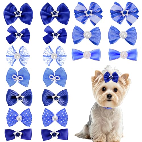 Niedliche Hundehaarschleifen mit Gummibändern, elastisch, handgefertigt, gemischter Stil, Spitze, Strass, Perlen, für pelzige Welpen, Katzen, Haustiere, Mädchen, Dunkelblau, 20 Stück Niedliche Hundehaarschleifen mit Gummibändern, elastisch, handgefertigt, gemischter Stil, Spitze, Strass, Perlen, für pelzige Welpen, Katzen, Haustiere, Mädchen, Dunkelblau, 20 Stück von Pistha