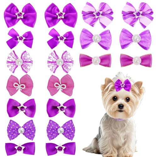 Niedliche Hundehaarschleifen mit Gummibändern, elastisch, handgefertigt, gemischter Stil, Spitze, Strass, Perlen für pelzige Welpen, Katzen, Haustier, Mädchen, Dunkelviolett, 20 Stück Niedliche Hundehaarschleifen mit Gummibändern, elastisch, handgefertigt, gemischter Stil, Spitze, Strass, Perlen für pelzige Welpen, Katzen, Haustier, Mädchen, Dunkelviolett, 20 Stück von Pistha
