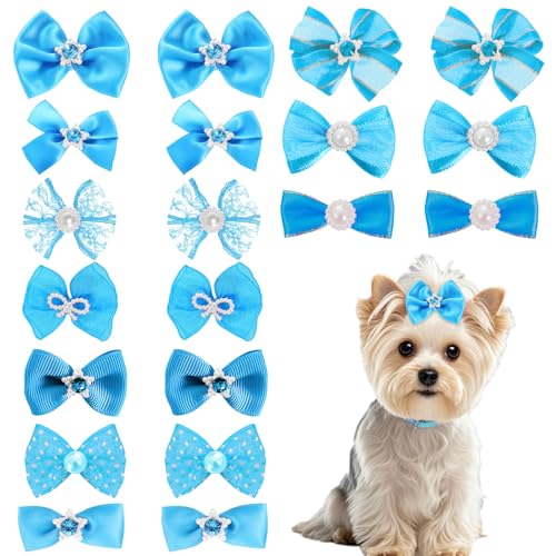 Niedliche Hundehaarschleifen mit Gummibändern, elastisch, handgefertigt, gemischter Stil, Spitze, Strass, Perlen für pelzige Welpen, Katzen, Haustier, Mädchen, Himmelblau, 20 Stück Niedliche Hundehaarschleifen mit Gummibändern, elastisch, handgefertigt, gemischter Stil, Spitze, Strass, Perlen für pelzige Welpen, Katzen, Haustier, Mädchen, Himmelblau, 20 Stück von Pistha