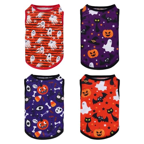 Pistha Halloween-Hunde-Shirts, ärmellos, weich, für kleine, mittelgroße Hunde, Katzen, Urlaub, Größe M, 4 Stück Pistha Halloween-Hunde-Shirts, ärmellos, weich, für kleine, mittelgroße Hunde, Katzen, Urlaub, Größe M, 4 Stück von Pistha