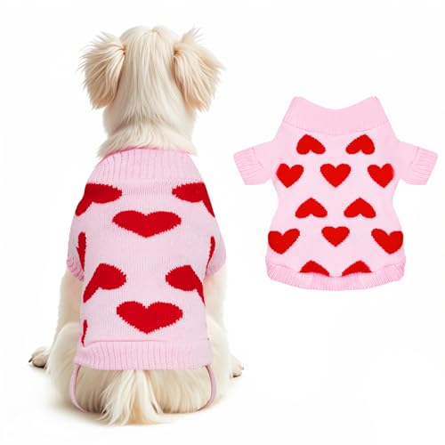 Pistha Haustierpullover mit Herzmotiv, niedlicher Strickpullover für Welpen, Katzen, warme Winterkleidung, Hundekleidung für kleine Hunde, Katzen (Größe M) von Pistha