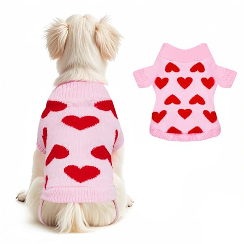 Pistha Haustierpullover mit Herzmotiv, niedlicher Strickpullover für Welpen, Katzen, warme Winterkleidung, Hundekleidung für kleine Hunde, Katzen (S) von Pistha