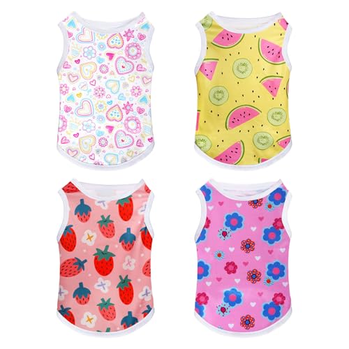 Pistha Hunde-Shirts für den Sommer, niedliches Haustier-T-Shirt, bedruckt, für kleine, mittelgroße Hunde, Katzen, Mädchen, Größe S, 4 Stück Pistha Hunde-Shirts für den Sommer, niedliches Haustier-T-Shirt, bedruckt, für kleine, mittelgroße Hunde, Katzen, Mädchen, Größe S, 4 Stück von Pistha
