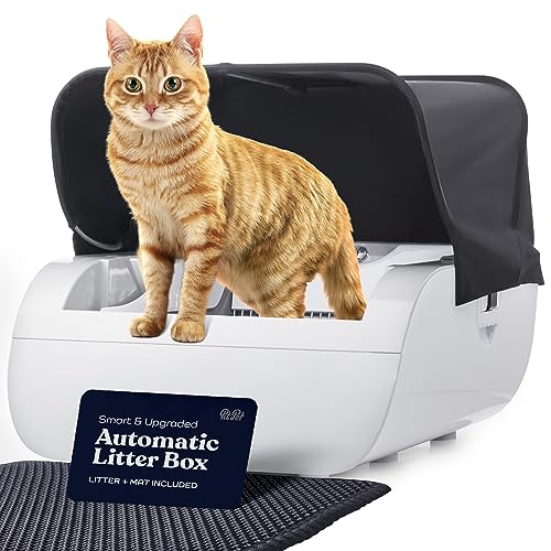 Intelligente automatische Katzentoilette – Selbstreinigende Katzentoilette mit eingebautem Geruchsvernichter – funktioniert mit klumpendem Katzenstreu (ohne teure Nachfüllungen), große Katzentoilette von Pitpet