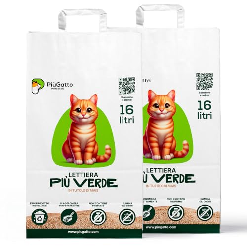 PiùGatto Mehr Green Katzenstreu klumpend und pflanzlich 2 x 16 Liter (8 kg) von PiùGatto
