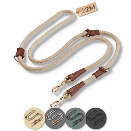 PiuPet® Hundeleine 2m | 3-Fach Längenverstellbar | Für Große, Kleine und Mittelgroße Hunde | Leine (Beige) von PiuPet