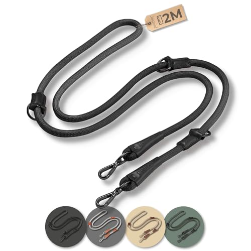PiuPet® Hundeleine 2m I 3-Fach längenverstellbar I Leine große & kleine Hunde I Hundeleine große Hunde I Hundeleine kleine Hunde | Hundeleine Mittelgroße Hunde | Leine Hund (Schwarz) von PiuPet