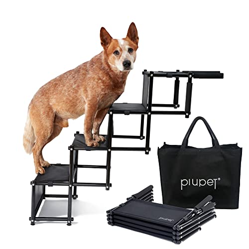 PiuPet Hundetreppe klappbar - Mobile Auto-Einstiegshilfe für große und kleine Hunde, hochwertige, Wasserabweisende PVC Hundeleiter für Sicherheit und Komfort von PiuPet