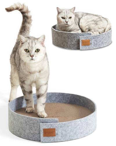 PiuPet® Katzen Kratzbrett I 38cm Durchmesser I Stylische Kratzbretter Katze Filzoptik I Extra runde Kratzpappe für Katzen | Katze Kratzmöglichkeit | Kratzmatte Katze | Kratzbrett Katze von PiuPet