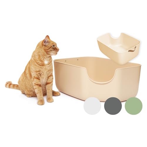 PiuPet® Katzentoilette XXL - Moderne Toilette für Katzen - Katzenklo groß mit hohen Wänden - großes Katzenklo - Offenes Katzenklo | Katzentoiletten | Katzen Klo | Katzenklo XXL (Beige) von PiuPet