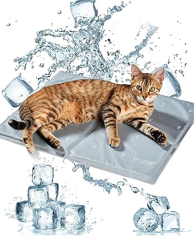 PiuPet® Kühlmatte Katzen 40x50cm I 2 Designs in 1 I Beidseitig nutzbar I Kühldecke Katze I Katzenmatte grau I Kühlmatte für Hunde & Katzen I Kühldecke für Katze von PiuPet