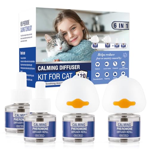 Pheromone Katzen Beruhigung Steckdose 6 In 1 FüR Cat Calming Diffuser Beruhigendes Diffusor-Set Katze Anti Stress Duftstecker Minzgeschmack（2 StöPsel + 4 NachfüLlpackungen à 48 Ml） von Piuess