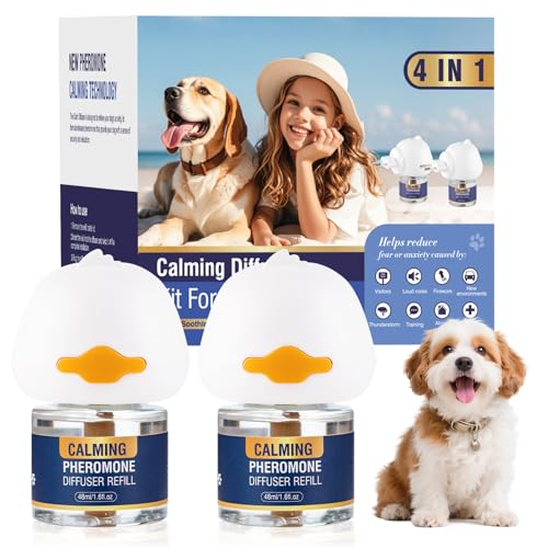 Piuess Pheromone Hund 4 In 1 Kit Dog Diffuser Calming Beruhigender (2 Beruhigung Steckdose +2 Nachfüllflakon) Beruhigungsmittel Zur Reduktion Von äNgstlichem Verhalten Gewitter Feuerwerk Geschmacklos von Piuess