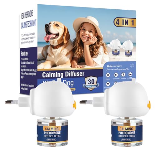 Piuess Pheromone Hund 4 In 1 Kit Dog Diffuser Calming Beruhigender (2 Beruhigung Steckdose +2 Nachfüllflakon) von Piuess