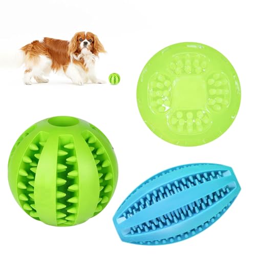 Pixie Pitt Hundespielzeug, Bälle zum Befüllen von Lebensmitteln, lustig, leuchtend, elastisch, Puzzle, interaktive Zahnreinigung, bissfest, Gummibälle für kleine, mittelgroße und große Hunde, Grün, von Pixie Pitt
