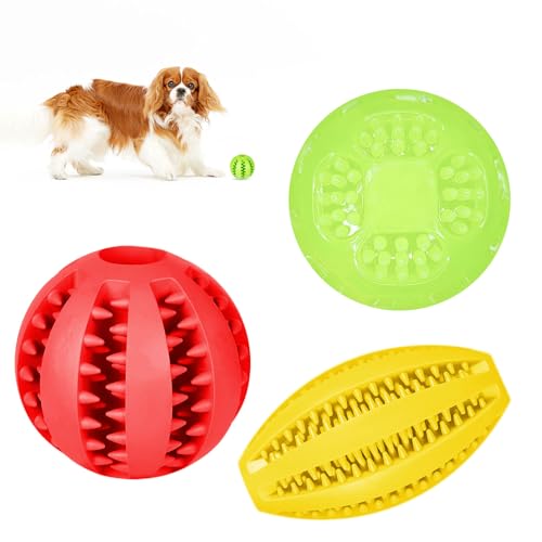 Pixie Pitt Hundespielzeug, Bälle zum Befüllen von Lebensmitteln, lustig, leuchtend, elastisch, Puzzle, interaktive Zahnreinigung, bissfest, Gummibälle für kleine, mittelgroße und große Hunde, Rot + von Pixie Pitt