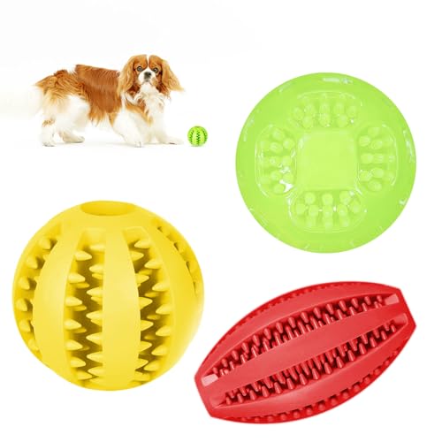 Pixie Pitt Hundespielzeug, Bälle zum Befüllen von Lebensmitteln, lustig, leuchtend, elastisch, Puzzle, interaktive Zahnreinigung, bissfest, Gummibälle für kleine, mittelgroße und große Hunde, Gelb + von Pixie Pitt