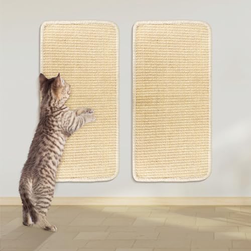 2-Teilige Kratzmatte Katze, Sisalmatte Kratzbretter 50 * 25cm, Wand-Kratzteppich Mit Klebeband, Widerstandsfähiger Sisal Teppich für Katzenkratzbrett und Fußmatte von Piymnys