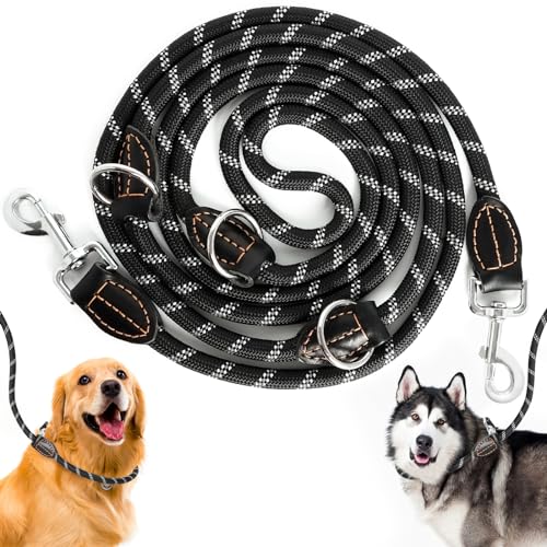 Hundeleine für Große & Mittelgroße Hunde, Verstellbare Hundeleine 3m mit Reflektierend Streifen, Nylon Doppelleine Verdickte Freihandleinen mit 2 Karabiner durch die Extreme Kraft bis 200 kg (Schwarz) Hundeleine für Große & Mittelgroße Hunde, Verstellbare Hundeleine 3m mit Reflektierend Streifen, Nylon Doppelleine Verdickte Freihandleinen mit 2 Karabiner durch die Extreme Kraft bis 200 kg (Schwarz) von Piymnys