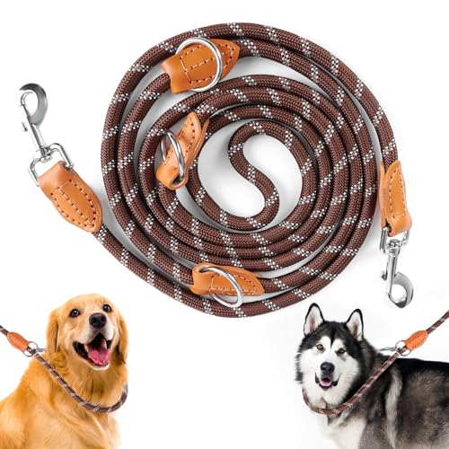 Hundeleine für Große & Mittelgroße Hunde, Verstellbare Hundeleine 3m mit Reflektierend Streifen, Nylon Doppelleine Verdickte Freihandleinen mit 2 Karabiner durch die Extreme Kraft bis 200 kg von Piymnys