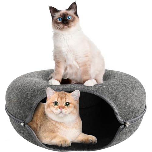 Piymnys Katzentunnel Donut Katzenhöhle für Draußen aus Filz - Multifunktionales, Zerlegbares und Waschbares Katzenbett und Tunnelspielzeug 50x50x20cm von Piymnys