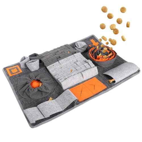 Schnüffelteppich für Hunde | 65*44cm | Hundespielzeug mit Anti-Rutsch | Waschbar | Extrem Material | Intelligenzspielzeug für Hunde | 10 Trainingselemente | 3 Schwierigkeitsstufen | Stressabbau (Grau) von VWPEYY
