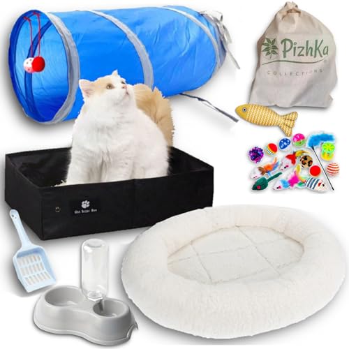 PizhKa® - Set Katzenbett, Katzenklo L, Katzenspielzeug, Katzentunnel und Katzenfütterung - Willkommens-Set für kleine Kätzchen - umkehrbares Katzenbett, Faltbare Katzenklo Größe L. Modell ECIJA-L PizhKa® - Set Katzenbett, Katzenklo L, Katzenspielzeug, Katzentunnel und Katzenfütterung - Willkommens-Set für kleine Kätzchen - umkehrbares Katzenbett, Faltbare Katzenklo Größe L. Modell ECIJA-L von PizhKa