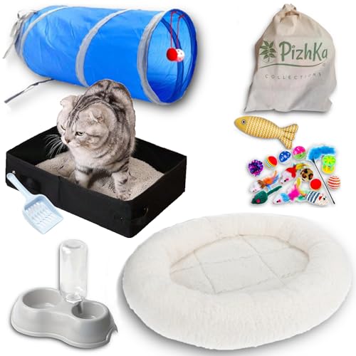 PizhKa® - Set Katzenbett, Katzenklo S, Katzenspielzeug, Katzentunnel und Katzenfütterung - Willkommens-Set für kleine Kätzchen - umkehrbares Katzenbett, Faltbare Katzenklo Größe S. Modell ECIJA-S PizhKa® - Set Katzenbett, Katzenklo S, Katzenspielzeug, Katzentunnel und Katzenfütterung - Willkommens-Set für kleine Kätzchen - umkehrbares Katzenbett, Faltbare Katzenklo Größe S. Modell ECIJA-S von PizhKa
