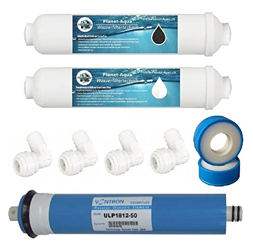 Ersatzfilter SET ( Aktivkohle + Sediment Filter )für die Osmoseanlage inkl. 50 GPD Osmose Membranund Anschluss - Zubehör. Für die Umkehrosmose Anlage für Trinkwasser und das Aquarium Wasser von Planet-Aqua
