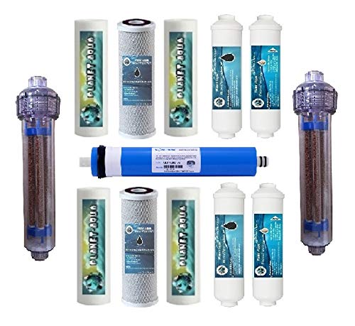 Planet-Aqua 1 Jahr Ersatzfilter Set mit negativ Ionen Filter und 75GPD Membrane für 7 stufige Umkehrosmose Anlagen und Wasserfiltersystem von Planet-Aqua