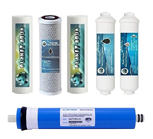 Planet-Aqua 6 Stufen Umkehrosmose Ersatzfilter Set mit Mineralfilter und 50 GPD Membran für den Osmose Wasserfilter mit 10 Zoll Vorfilter Filtergehäuse von Planet-Aqua