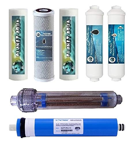 Planet-Aqua Ersatzfilter Set mit negativ Ionen Filter und 75GPD Membrane für 7 stufige Umkehrosmose Anlagen und Wasserfiltersyster von Planet-Aqua