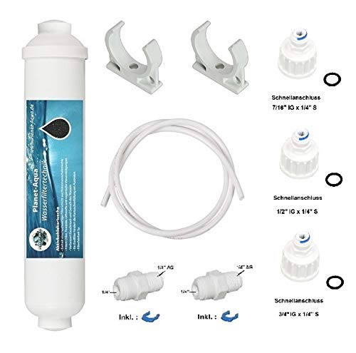 Planet-Aqua Externer Wasserfilter Set Aktivkohle Inline Filter für SBS Kühlschrank Wasserfilter Trinkwasserfilter und Küchen Sprudler von Planet-Aqua