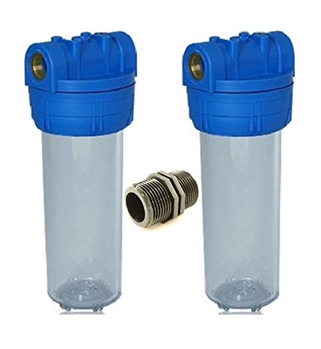 Planet-Aqua Filtergehäuse Duo 10 Zoll 1/2" Gewindeanschluss + Verbinder Muffe Vorfilter Gehäuse für Trinkwasser Brunnen Pumpe von Planet-Aqua