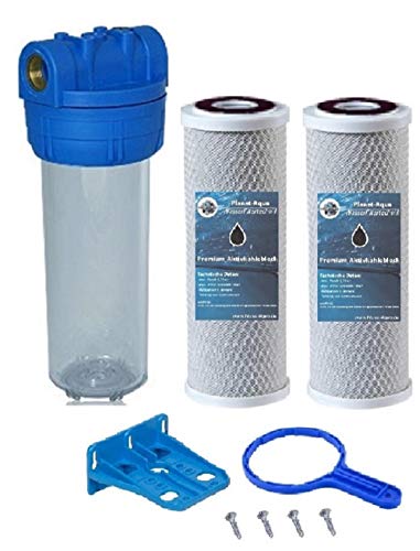 Planet-Aqua Filtergehäuse Set 10 Zoll mit 1" Wasseranschluß + 2 x AKTIVKOHLE Filter Block Patrone, 1 x GEHÄUSE - SCHLÜSSEL und 1 x WANDHALTERUNG als Vorfilter Brunnenwasser Planet-Aqua Filtergehäuse Set 10 Zoll mit 1" Wasseranschluß + 2 x AKTIVKOHLE Filter Block Patrone, 1 x GEHÄUSE - SCHLÜSSEL und 1 x WANDHALTERUNG als Vorfilter Brunnenwasser von Planet-Aqua