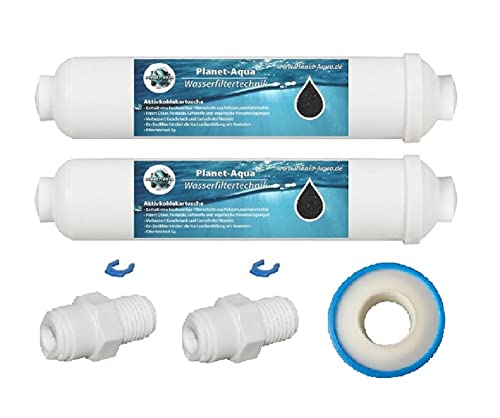 SBS Kühlschrank Wasserfilter 5 STÜCK + Adapter 1/4 Zoll für Schlauchleitung (6mm Außen) u Zubehör für Siemens Samsung LG Bosch Side by Side Eismaker mit externem Kühlschrankfilter. Kartusche von Planet-Aqua