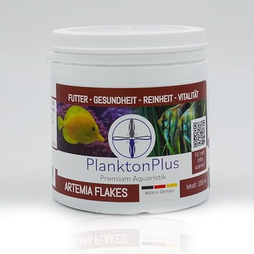 PlanktonPlus Artemia Flakes Flockenfutter Alleinfuttermittel Trockenfutter Fischfutter Natürliches Proteinfutter für Zierfische, Garnelen und Krebse 150ml von PlanktonPlus