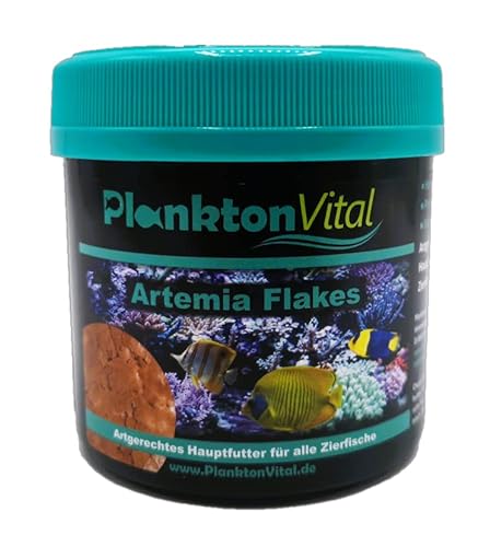 PlanktonVital Artemia Flakes proteinreiches Fischfutter Alleinfutter für alle Fische Flockenfutter Fischfutterflocken Aquariumfutter Meerwasser Süßwasser Meerwasserfische und Zierfische 250 ml von PlanktonVital