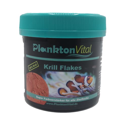 PlanktonVital Krill Flakes 30% Krill Farbverstärker Premium Fischfutter Alleinfutter Flockenfutter Fischfutterflocken Aquarium Futter Süßwasser Meerwasser und Zierfische 250 ml von Planktonvital