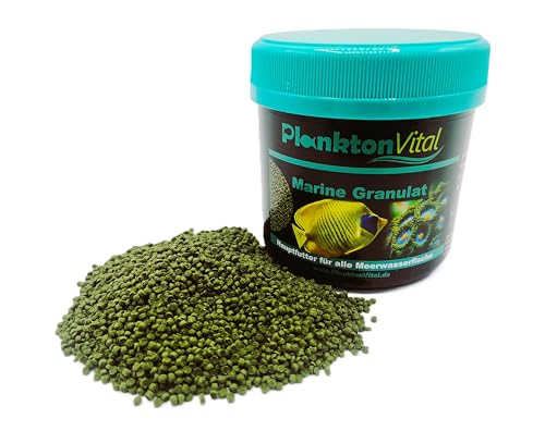 PlanktonVital Marine Granulat Premium Fischfutter Alleinfutter für Vitalität und Farbenpracht für alle Fische Aquariumfutter Meerwasser Süßwasser Zierfische (250 ml) von PlanktonVital