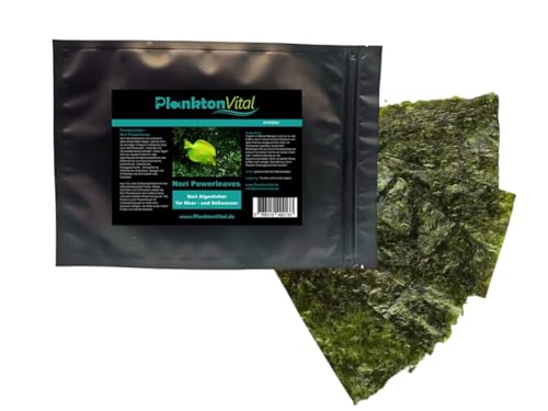 PlanktonVital Nori Powerleave Algenblätter Seaweed Meerwasser Algenfutter Hauptfutter für Aquariumfische Fischfutter Süßwasser und Meerwasser 20 Blätter von PlanktonVital