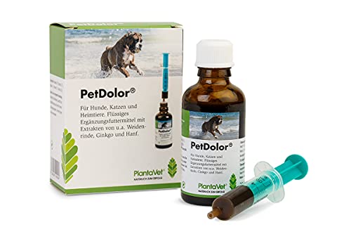 PlantaVet PetDolor | 50 ml | Ergänzungsfuttermittel für Hunde | Kann dabei helfen die Stoffwechselfunktion des Bewegungsapparates anzuregen | Flüssige Nahrungsergänzung von PlantaVet