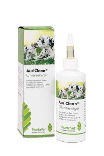 PlantaVet AuriClean Ohrreiniger | 100 ml | Lösung zur sanften Tiefenreinigung des äußeren Gehörganges bei Hunden und Katzen | Kann unterstützend wirken bei Hefen im Ohr von PlantaVet