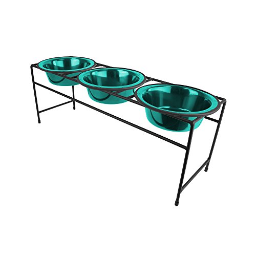 Platinum Pets Triple Diner Futterstation mit Edelstahl-Füßnäpfen, 800 ml, Karibikblaugrün von Platinum Pets