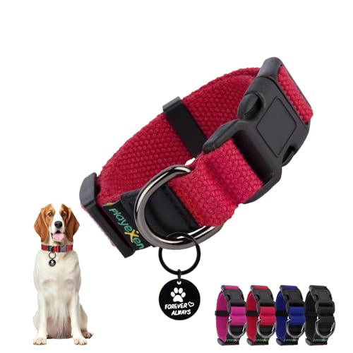 Welpenhalsband Welpen Halsbänder Verstellbares 20-30cm für Kleine Mittel Hunde Katzen Welpen Halsband Weiches Baumwollmaterial Hundehalsband mit Abnehmbaren Hundemarke für Training Ausführen（Rot-XS） von Playexen