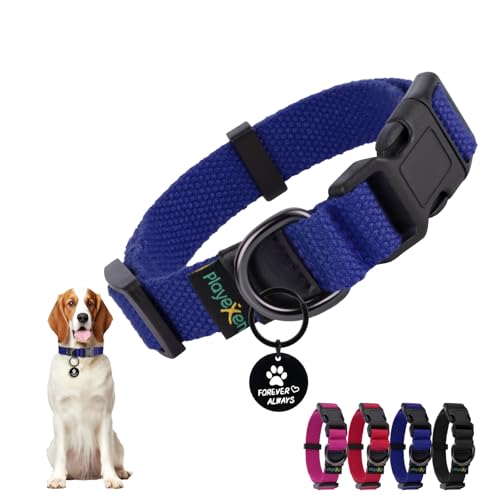 Welpenhalsband Welpen Halsbänder Verstellbares 25-40cm für Kleine Mittel Hunde Katzen Welpen Halsband Weiches Baumwollmaterial Hundehalsband mit Abnehmbaren Hundemarke für Training Ausführen（Blau-S） von Playexen