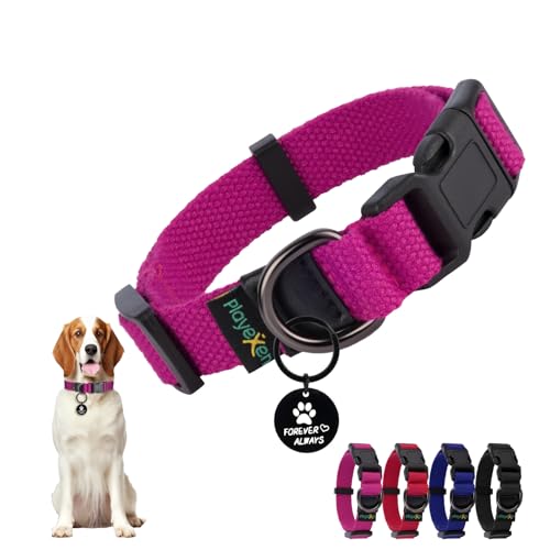 Welpenhalsband Welpen Halsbänder Verstellbares 25-40cm für Kleine Mittel Hunde Katzen Welpen Halsband Weiches Baumwollmaterial Hundehalsband mit Abnehmbaren Hundemarke für Training Ausführen（Rose-S） von Playexen